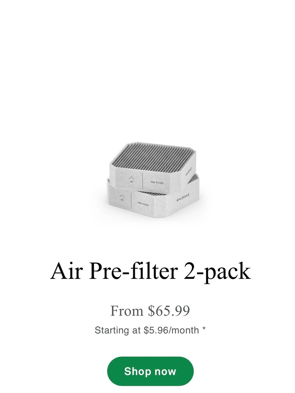 Molekule Air Pre-Filter 2-Pack New in Box